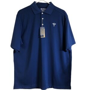 PGA men's authentic performance polo Sz M golf blue short sleeve front logo NWT